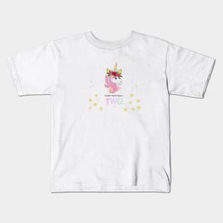 Second birthday greeting. Two text. Magical Unicorn Birthday invitation Kids T-Shirt